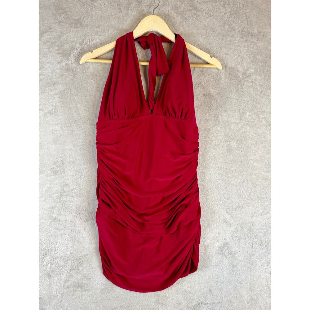 APT. 9 Size 12 Swimwear Red Tummy Control Halter Ruched One Piece Swim Dress - Picture 4 of 10